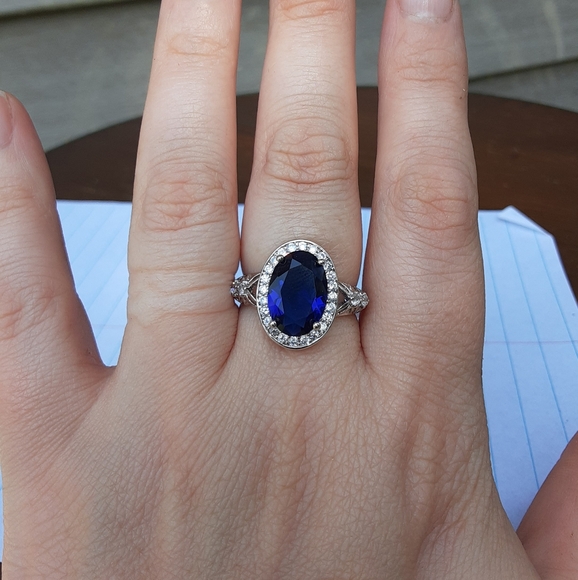 Blue Sapphire and Cz Silver Ring Size 8.5 - Picture 7 of 7